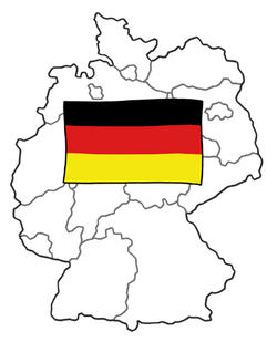 Das Bild zeigt die Deutschlandkarte mit einer deutschen Flagge in der Mitte