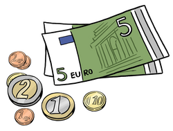 Das Bild zeigt zwei Geldscheine und Münzen