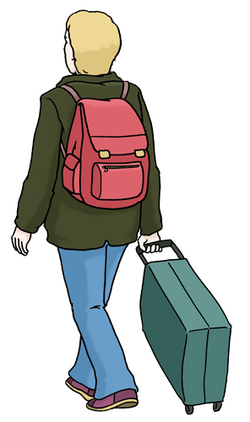 Das Bild zeigt einen Menschen mit Reisegepäck