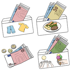 Das Bild zeigt verschiedene Briefumschläge, die mit Geld gefüllt sind