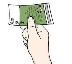 Das Bild zeigt eine Hand die einen Geldschein übergibt