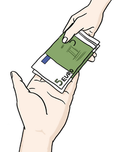 Das Bild zeigt Geldscheine, die von einer Hand in eine andere gelegt werden