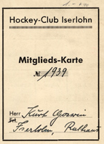 Das Bild zeigt eine Mitgliedskarte des Hockey-Clubs