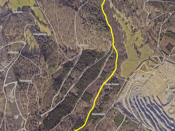 Der erste Bauabschnitt des Honselwegs (gelb markiert) ist etwa 1,7 Kilometer lang. 