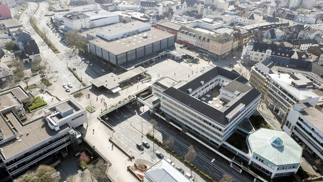 Das Bild zeigt eine Luftaufnahme vom Schillerplatz-Areal.