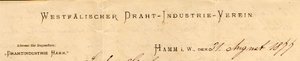 Briefkopf des Westfälischen Draht-Industrie-Vereins Hamm, 1877