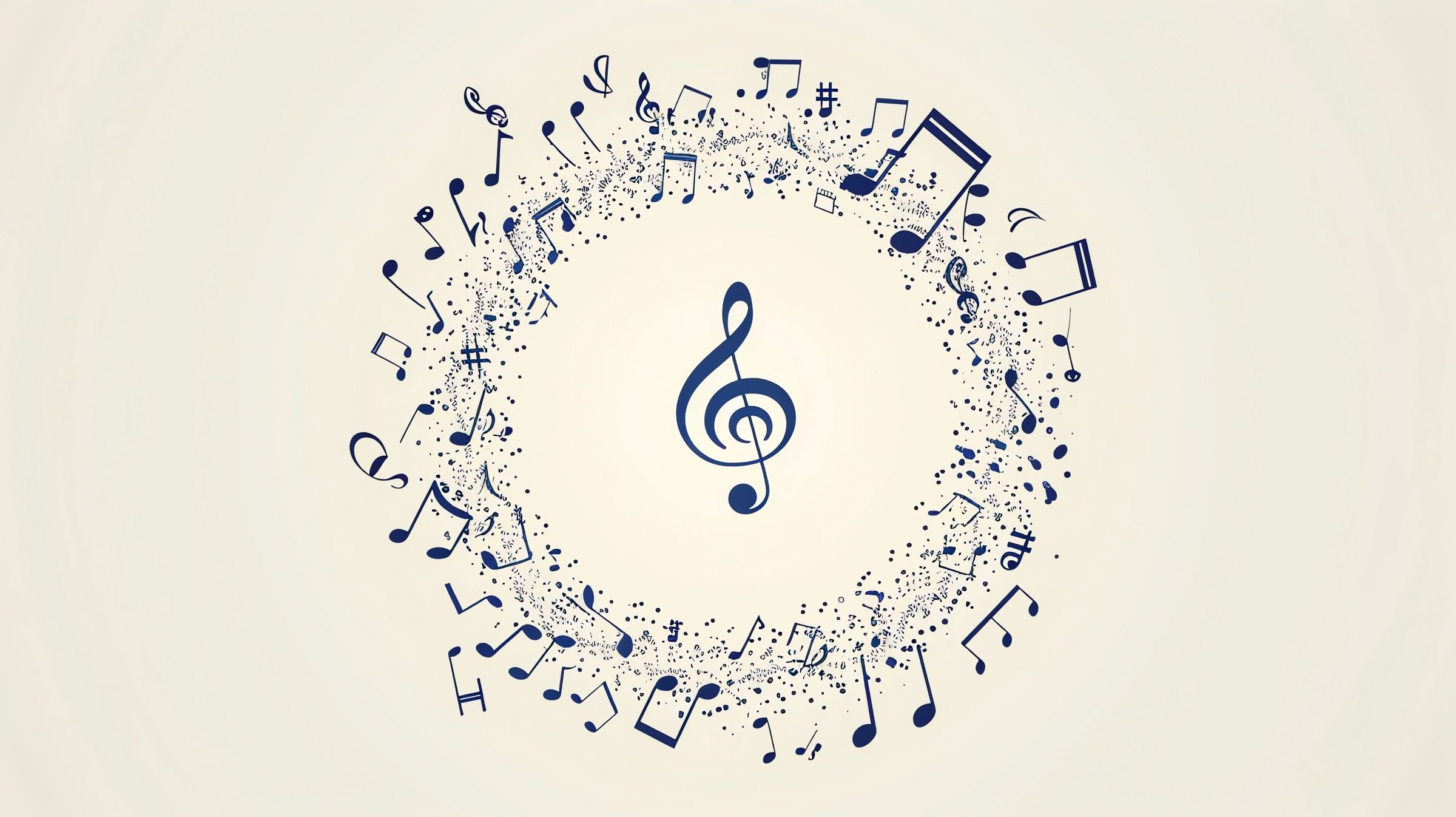 Das Bild zeigt viele Noten zu einem Kreis geformt und in der Mitte ein Notenschlüssel