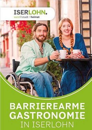 Das Bild zeigt die Titelseite des Flyers "Barrierearme Gastronomie in Iserlohn"