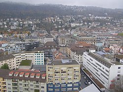 Das Bild zeigt einen Überblick über die Stadt Biel. 
