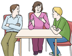 Das Bild zeigt drei Menschen im Gespräch