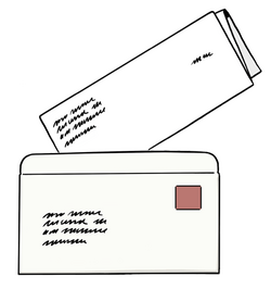 Das Bild zeigt einen Brief, der in einen Briefumschlag gesteckt wird.