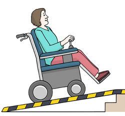 Das Bild zeigt einen Rollstuhlfahrer auf einer Rampe