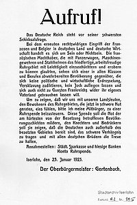 Oberbürgermeister Gertenbach ruft zu einer „Ruhrspende“ auf, Januar 1923