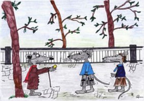 Eine Zeichnung aus der Geschichte Mathias und der Mensch aus Bronze