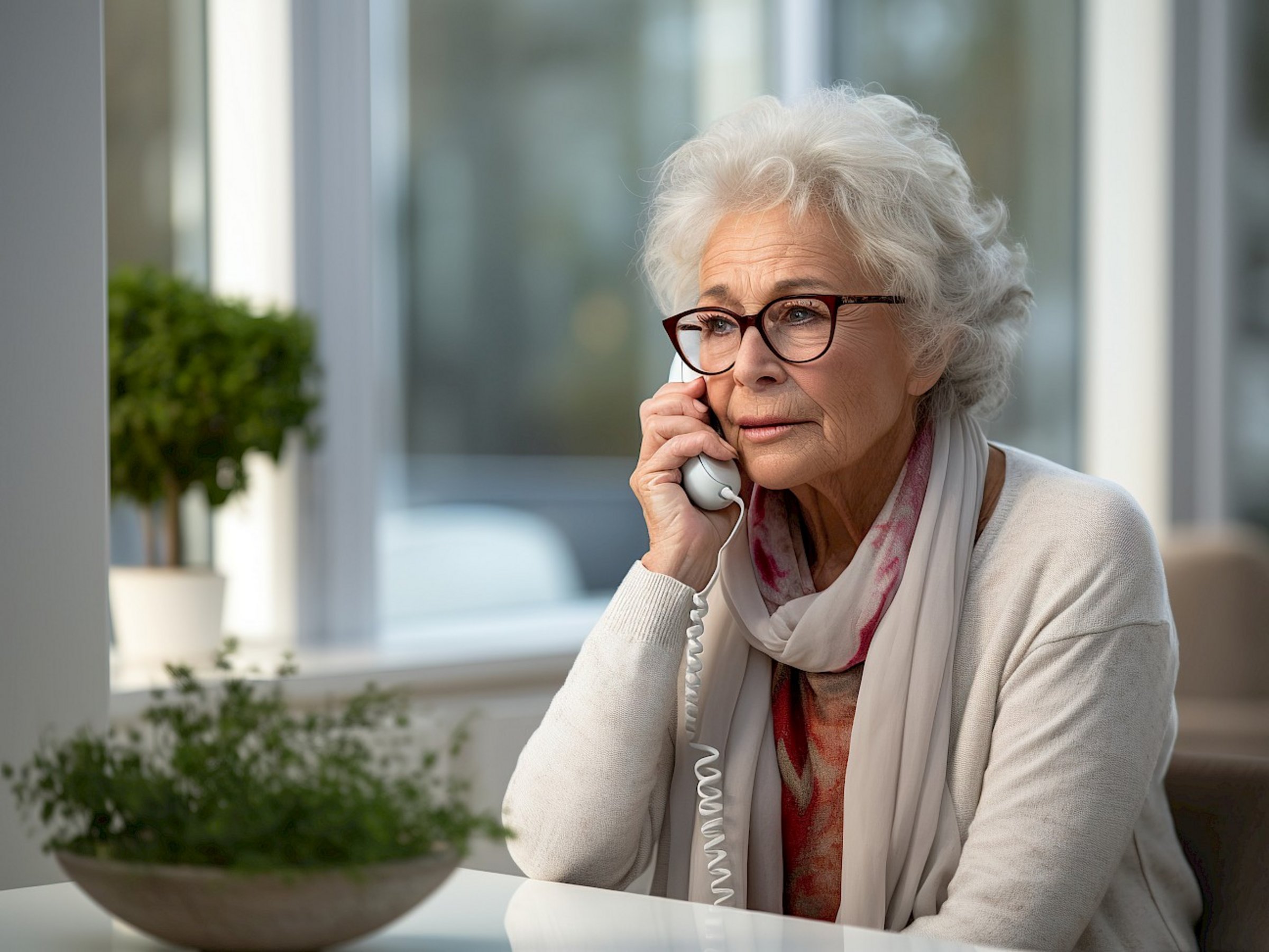 Das Bild zeigt eine Seniorin am Telefon.