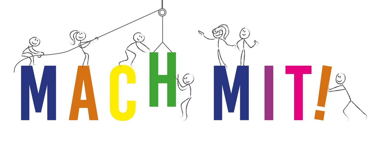 Die Grafik zeigt den Schriftzug "Mach mit"