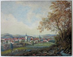 Blick vom Ackenbrock auf die Stadt Iserlohn, um 1795. Kopie eines Aquarells von Franz Lecke von Carl Ludwig Loreck, Stadtmuseum Iserlohn (Foto: R. Quaschny) 