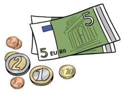 Das Bild zeigt Geldscheine und Münzen