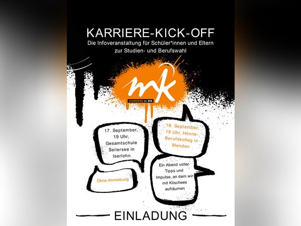 Am 17. September startet mit "KARRIERE-KICK-OFF" eine Infoveranstaltung im Vorfeld zur Studien- und Ausbildungsmesse "Karriere im MK".