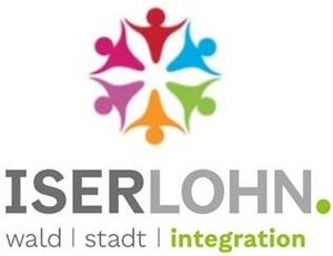 Logo bestehend aus im Kreis angeordneten bunten Männchen, darunter der Schriftzug Iserlohn wald stadt integration