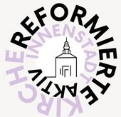 Logo Kreisförmiger Text Reformierte Kirche Innenstadt Aktiv um edie Zeichnung einer Kirchturmspitze