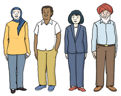 Das Bild zeigt eine Gruppe Menschen aus verschiedenen Ländern