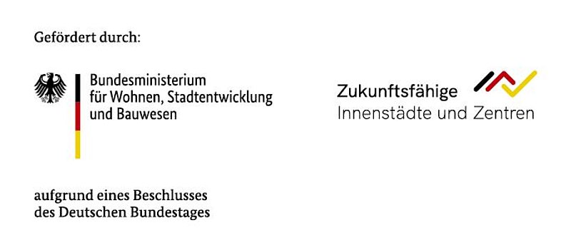 Das Bild zeigt das Logo des Förderprogramms "Zukunftsfähige Innenstädte und Zentren" (ZIZ) des Bundesministeriums für Wohnen, Stadtentwicklung und Bauwesens