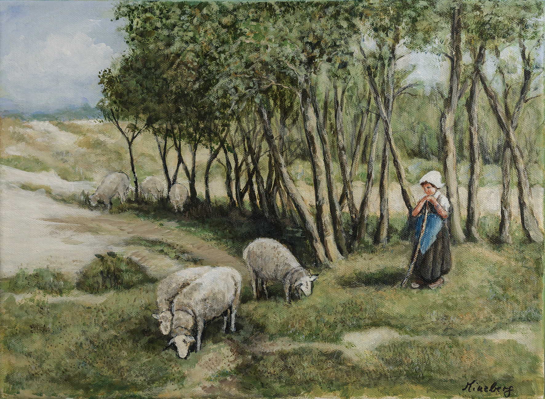 Ein Beispiel: Gabriele Minzberg - "Dünenlandschaft mit Schafen" - nach einem Motiv von Anton Mauve.