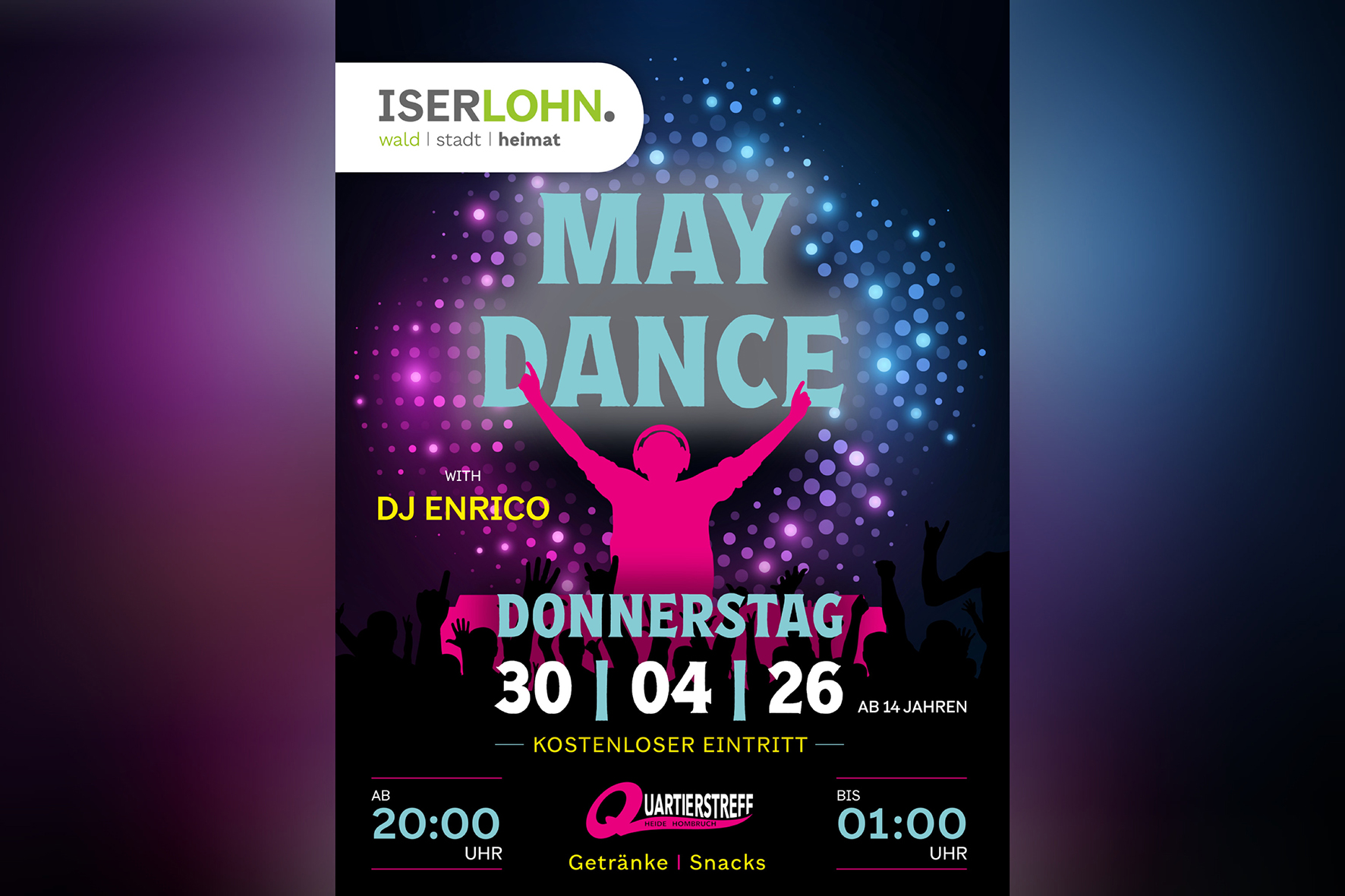 Zur "Maydance Party" sind am 30. April Jugendliche ab 14 Jahren bei kostenlosem Eintritt und leckeren Snacks in den Quartierstreff Heide-Hombruch eingeladen.