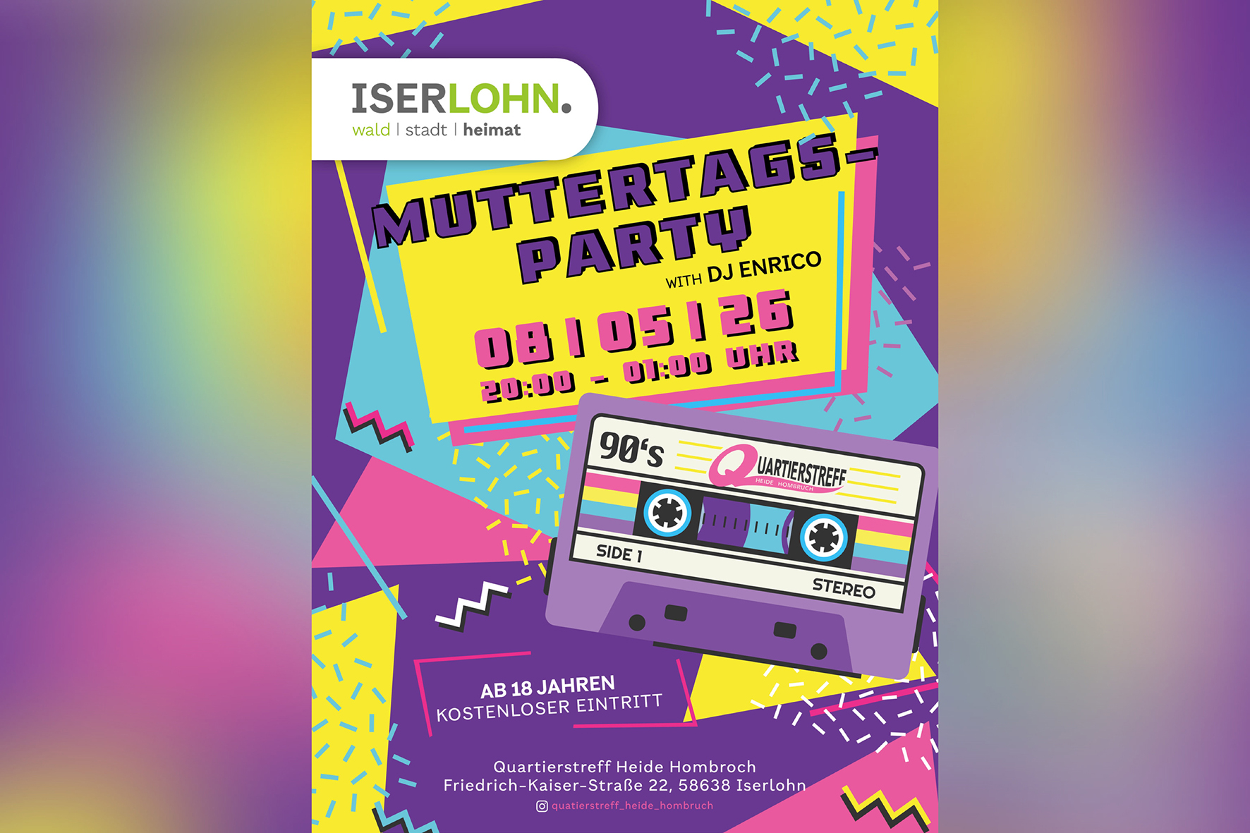 Am 8. Mai findet im Quartierstreff Heide-Hombruch eine Muttertags-Party bei freiem Eintritt statt. 