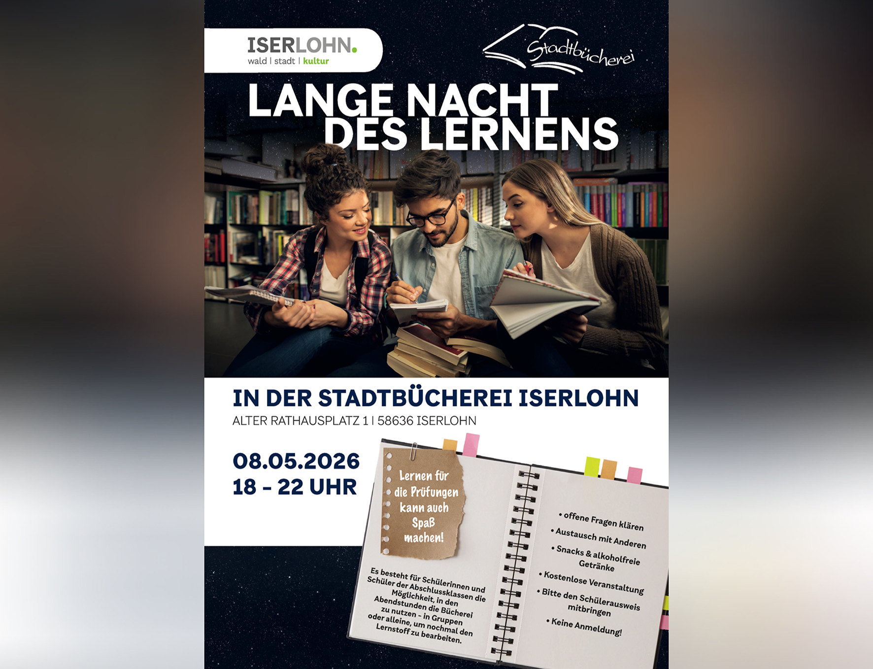 Die "Lange Nacht des Lernens" in der Stadtbücherei ist für Schülerinnen und Schüler, die ihren Abschluss machen, ein idealer Rückzugsort zum Büffeln. 