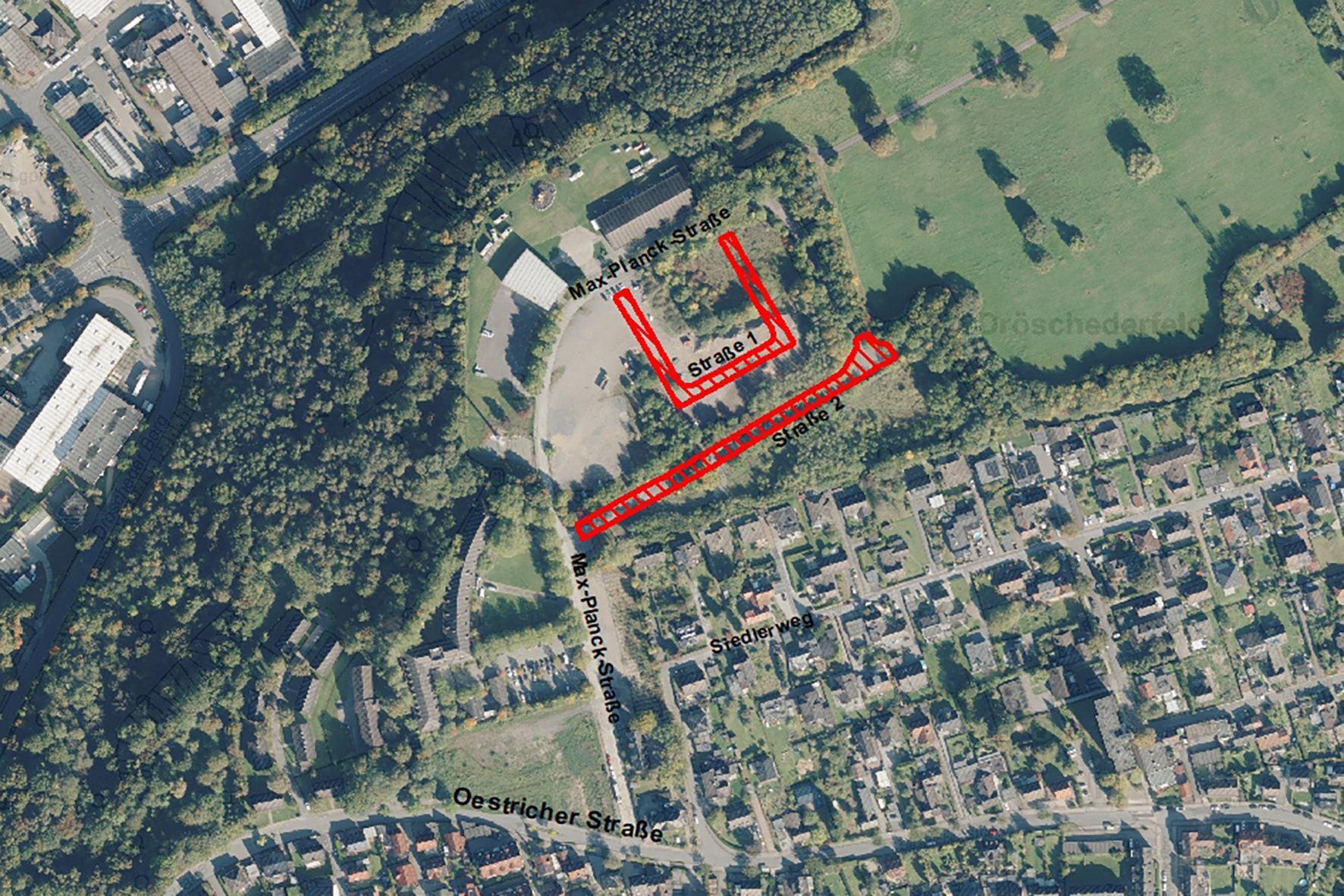 Im Dröschederfeld, neben der Max-Planck-Straße, werden zwei neue Straßennamen gesucht. 