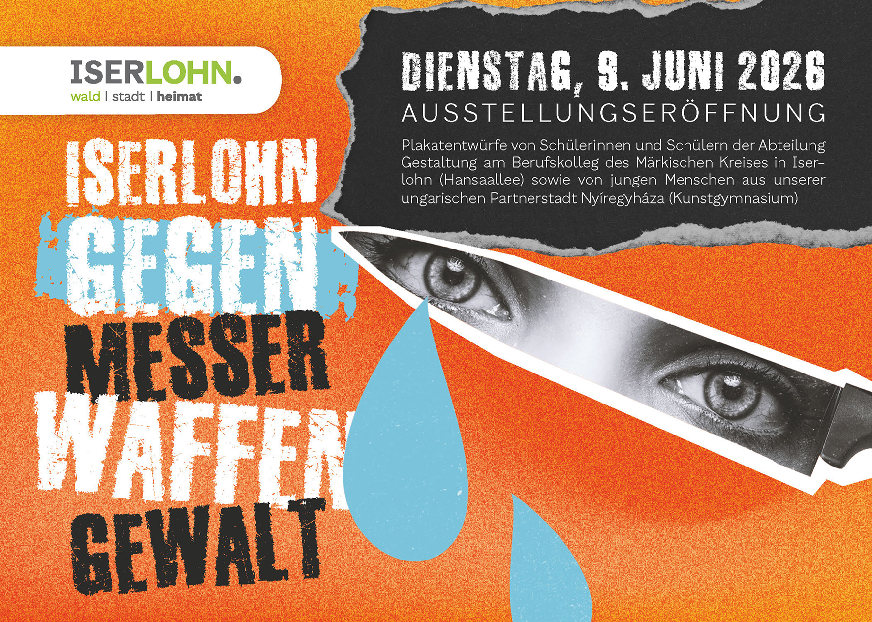 Mehr als 70 Plakate zum Thema "Iserlohn - gegen Messer, Waffen und Gewalt" haben Schülerinnen und Schüler vom Berufskolleg des Märkischen Kreises erarbeitet.