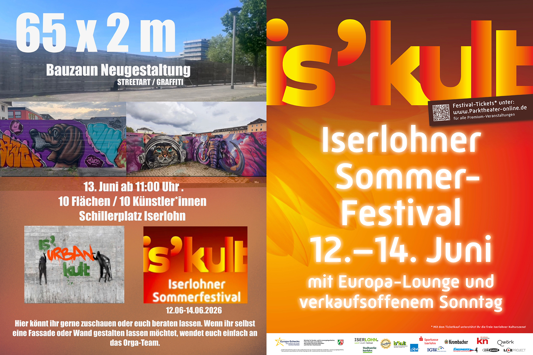Am 13. Juni ab 11 Uhr wird der Bauzaun am Schillerplatz im Rahmen des "is'kult" Sommerfestivals von zehn Street-Art-Künstlern neugestaltet. 