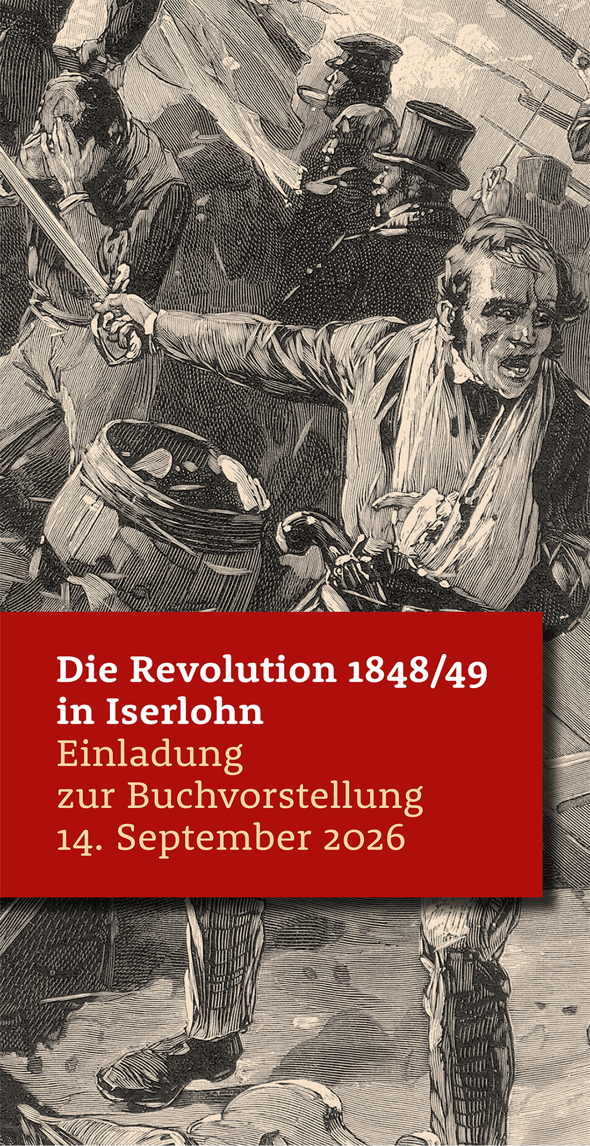 Das Buchcover zeigt eine Abbildung des Barrikadenkampfes in Berlin vom 18. März 1848 nach einer Zeichnung von C. Becker.
