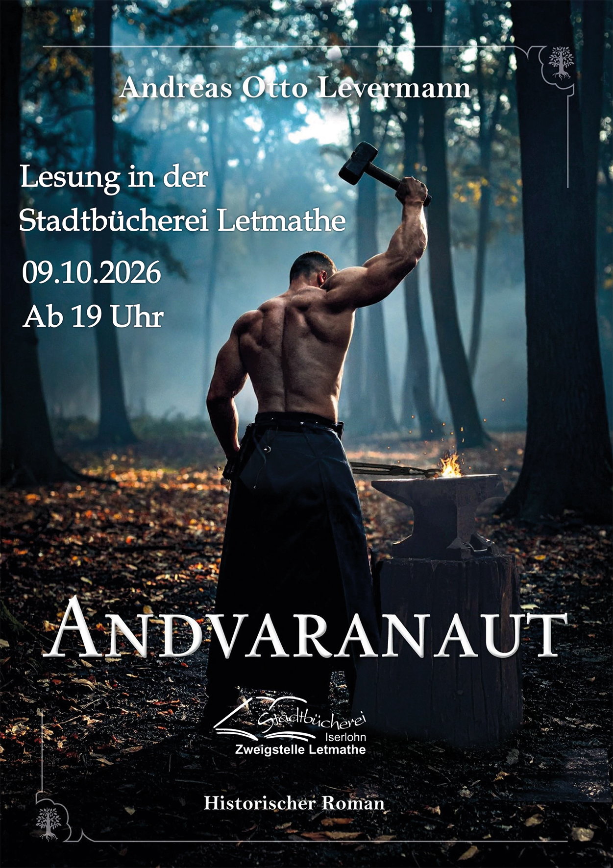Plakat zur Lesung aus dem historischen Roman „Andvaranaut“
